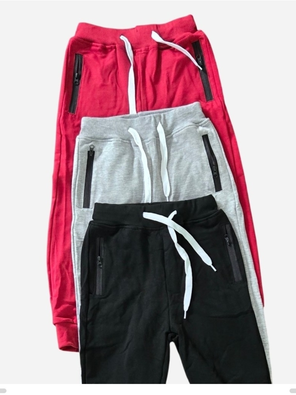 Kids Zip-Pocket Joggers - Black, Gray & Red